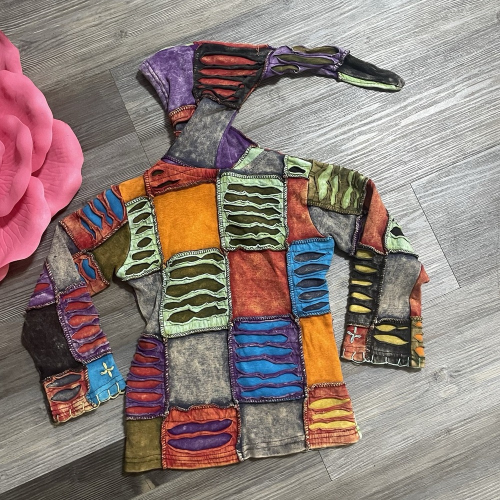 VTG LITTLE KATHMANDU Avant Garde Kids Sz 4 Zip Hoodie Patchwork Embroidered Boho - Picture 6 of 10